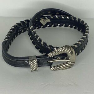 Real Leather Black Twisted Lace Black Roper Belt Sterling Silver Buckle